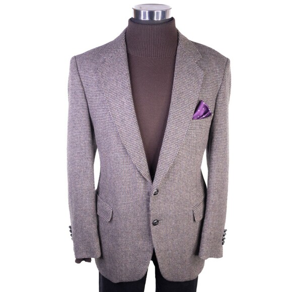 VTG Joe Namath Men's Tweed Sport Coat Blazer Two Button Wool Houndstooth 46R EUC - Picture 2 of 14